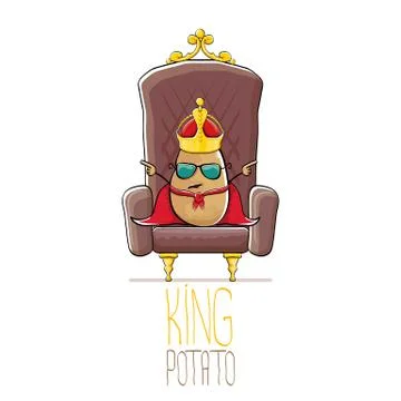 Vector funny cartoon cool cute brown smiling king potato with golden royal crown Stock Illustration