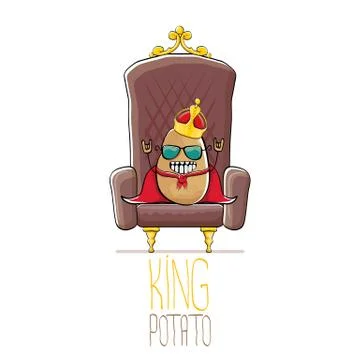 Vector funny cartoon cool cute brown smiling king potato with golden royal crown Stock Illustration