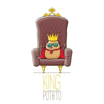 Vector funny cartoon cool cute brown smiling king potato with golden royal crown Stock Illustration