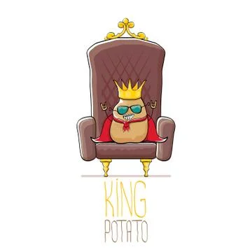Vector funny cartoon cool cute brown smiling king potato with golden royal crown Stock Illustration