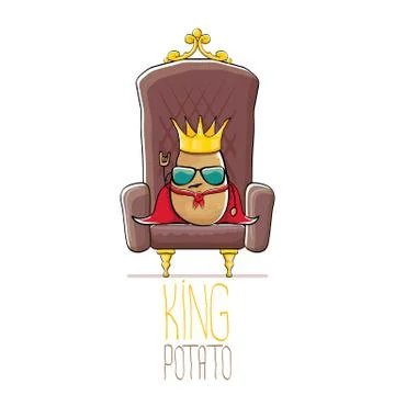Vector funny cartoon cool cute brown smiling king potato with golden royal crown Stock Illustration