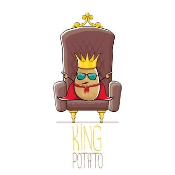 Vector funny cartoon cool cute brown smiling king potato with golden royal crown Stock Illustration