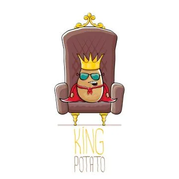 Vector funny cartoon cool cute brown smiling king potato with golden royal crown Stock Illustration