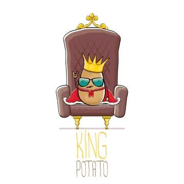 Vector funny cartoon cool cute brown smiling king potato with golden royal crown Stock Illustration