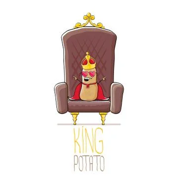 Vector funny cartoon cool cute brown smiling king potato with golden royal crown Stock Illustration