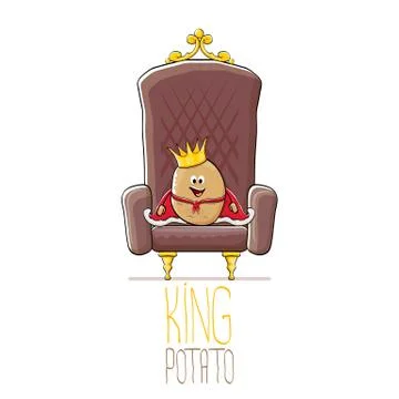 Vector funny cartoon cool cute brown smiling king potato with golden royal crown Stock Illustration