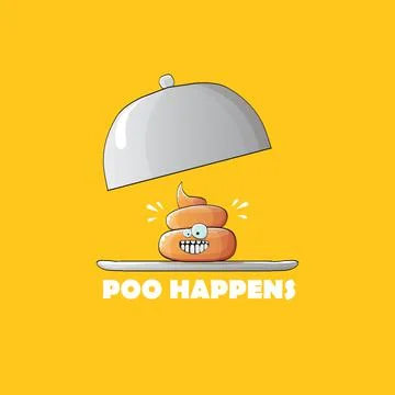 Vector funny cartoon cool cute brown smiling poo icon sitting on food silver 스톡 일러스트