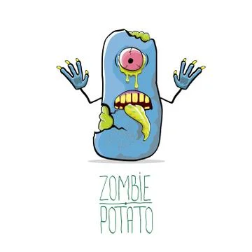 Vector funny cartoon cute blue zombie potato isolated on white background Stock Illustration