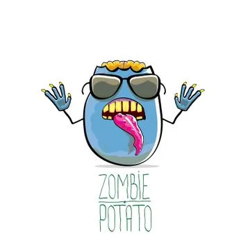 Vector funny cartoon cute blue zombie potato isolated on white background 스톡 일러스트