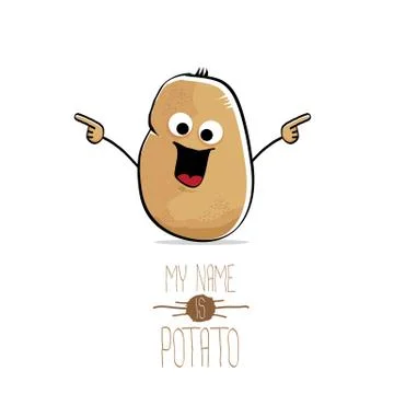 Vector funny cartoon cute brown potato isolated on white Stock Illustration
