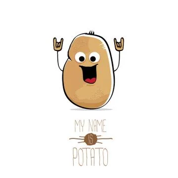 Vector funny cartoon cute brown potato isolated on white Stock Illustration