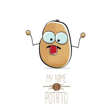 Vector funny cartoon cute brown potato isolated on white Stock Illustration