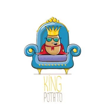 Vector funny cartoon cute brown smiling king potato with golden royal crown and Stock Illustration