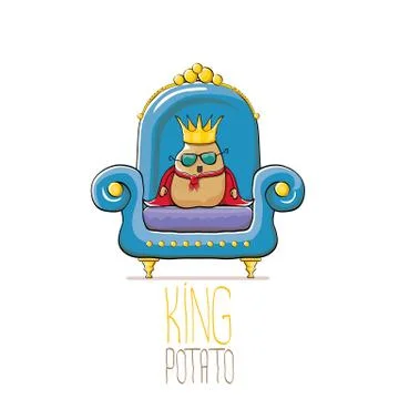Vector funny cartoon cute brown smiling king potato with golden royal crown and Stock Illustration