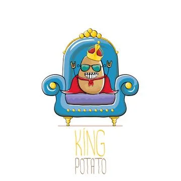 Vector funny cartoon cute brown smiling king potato with golden royal crown and Stock Illustration