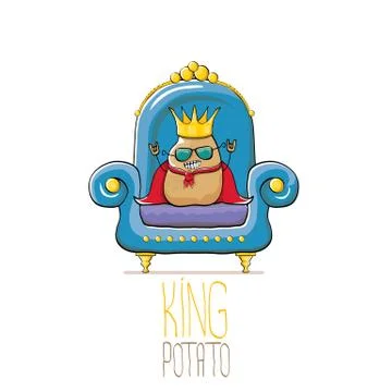 Vector funny cartoon cute brown smiling king potato with golden royal crown and Stock Illustration