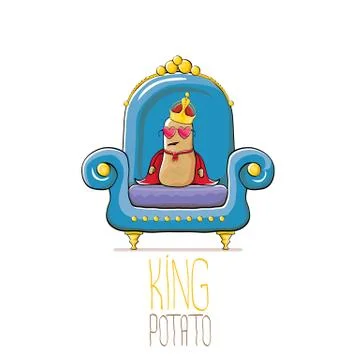 Vector funny cartoon cute brown smiling king potato with golden royal crown and Stock Illustration
