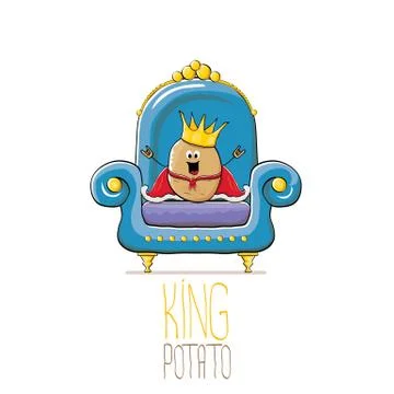 Vector funny cartoon cute brown smiling king potato with golden royal crown and Stock Illustration