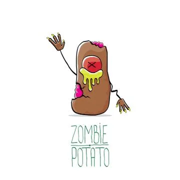Vector funny cartoon cute brown zombie potato isolated on white background Illustrazione stock