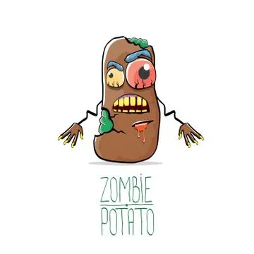Vector funny cartoon cute brown zombie potato isolated on white background Stock Illustration