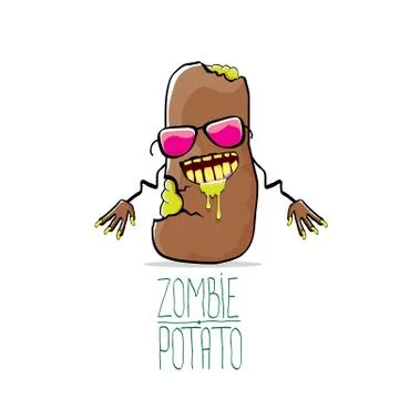 Vector funny cartoon cute brown zombie potato isolated on white background Stock Illustration