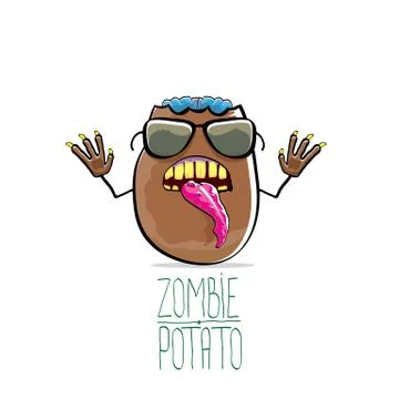 Vector funny cartoon cute brown zombie potato isolated on white background Stock Illustration