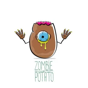 Vector funny cartoon cute brown zombie potato isolated on white background 스톡 일러스트