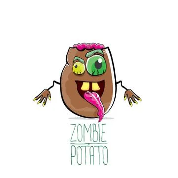 Vector funny cartoon cute brown zombie potato isolated on white background Stock Illustration