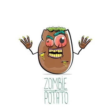 Vector funny cartoon cute brown zombie potato isolated on white background Illustrazione stock