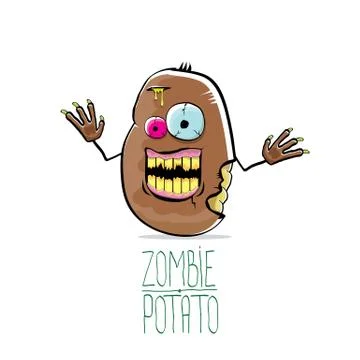 Vector funny cartoon cute brown zombie potato isolated on white background Stock Illustration
