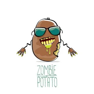 Vector funny cartoon cute brown zombie potato isolated on white background Stock Illustration