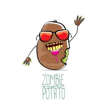 Vector funny cartoon cute brown zombie potato isolated on white background Stock Illustration