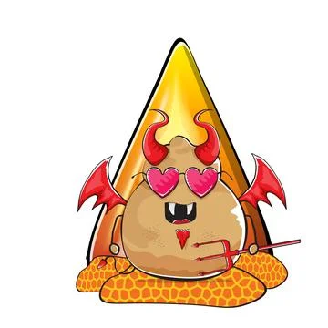 Vector funny cartoon cute demon potato with fangs, trident and red wings Ilustración de archivo