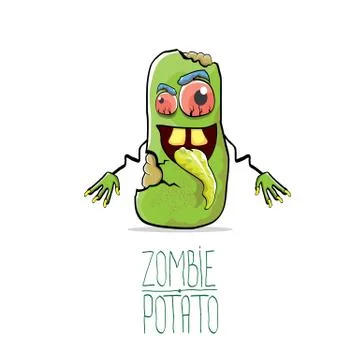 Vector funny cartoon cute green zombie potato isolated on white background Stock Illustration