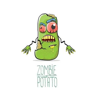 Vector funny cartoon cute green zombie potato isolated on white background Stock Illustration