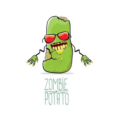 Vector funny cartoon cute green zombie potato isolated on white background Stock Illustration