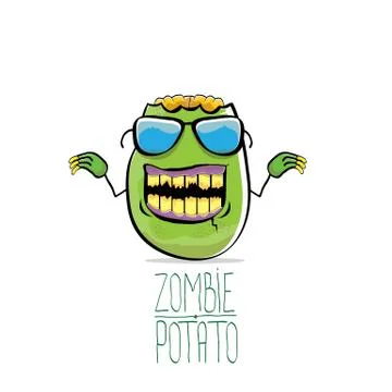 Vector funny cartoon cute green zombie potato isolated on white background Stock Illustration