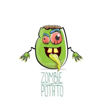 Vector funny cartoon cute green zombie potato isolated on white background Stock Illustration