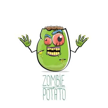 Vector funny cartoon cute green zombie potato isolated on white background Stock Illustration