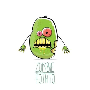 Vector funny cartoon cute green zombie potato isolated on white background イラスト素材
