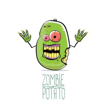 Vector funny cartoon cute green zombie potato isolated on white background Stock Illustration