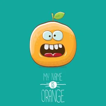 Vector funny cartoon cute orange character isolated on azure background. My name Stock Illustration