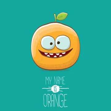 Vector funny cartoon cute orange character isolated on azure background. My name Stock Illustration
