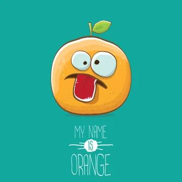 Vector funny cartoon cute orange character isolated on azure background. My name Stock Illustration