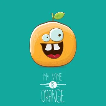 Vector funny cartoon cute orange character isolated on azure background. My name Stock Illustration