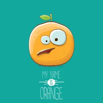 Vector funny cartoon cute orange character isolated on azure background. My name Stock Illustration