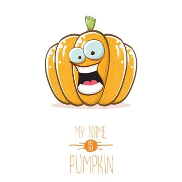 Vector funny cartoon cute orange smiling pumkin isolated on white background. My Illustrazione stock
