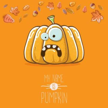 Vector funny cartoon cute orange smiling pumkin isolated on orange background 库存插图