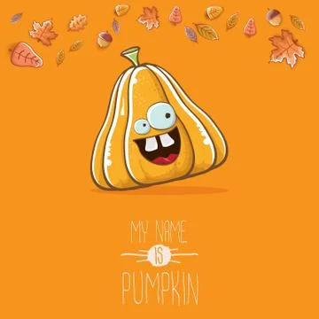 Vector funny cartoon cute orange smiling pumkin isolated on orange background 库存插图