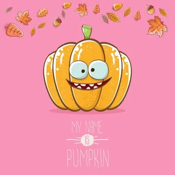 Vector funny cartoon cute orange smiling pumkin isolated on pink background. My Stock Illustration